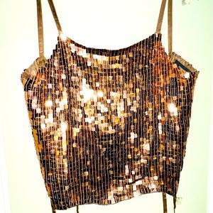 Shiny gold sequin cropped dressy top